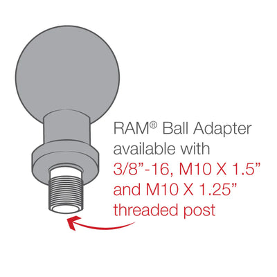 RAM M10 X 1.25 Pitch Male Thread with 1" Ball