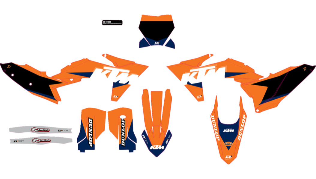 D'Cor Visuals Complete Graphics Kit — KTM Racing 125/250/300 SX 2023-2024, 250/450 SX-F 2023-2024, 250/450 SX-F FE 2023