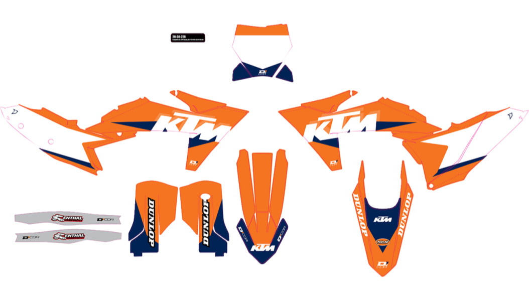 D'Cor Visuals Complete Graphics Kit — KTM Racing 125/250/300 SX 2023-2024, 250/350/450 SX-F 2023-2024, 250/450 SX-F FE 2023