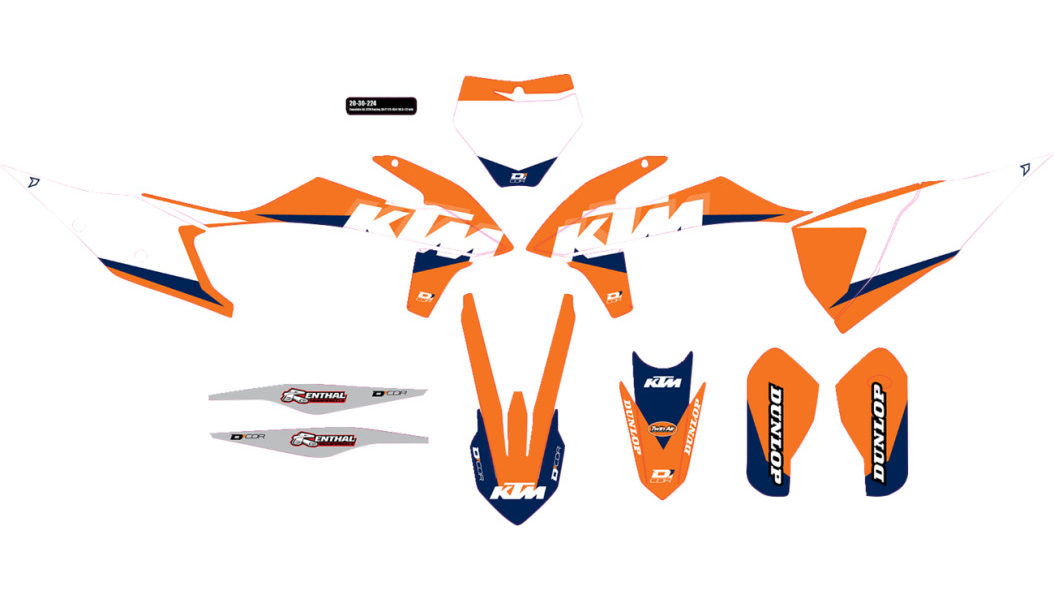 D'Cor Visuals Complete Graphics Kit — KTM Racing 125/150/250 SX 2018-2022, 250/350/450 SX-F 2018-2022, 250/450 SX-F FE 2018-2022