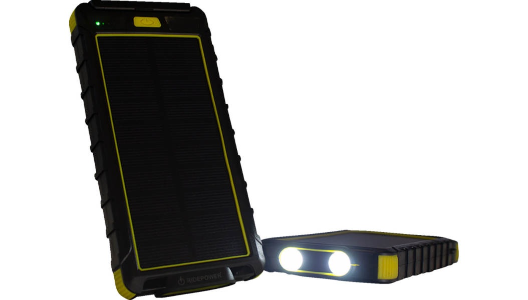 RidePower Portable Power Bank with LED Light/Solar Panel and 2 USB Charging Ports