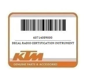 KTM Decal Radio Certification Instrument
